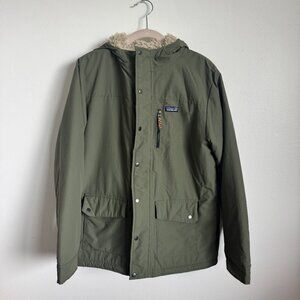 Patagonia Boys' Infurno Jacket Green Sherpa Fleece Lined Hoodie XXL / Women's S